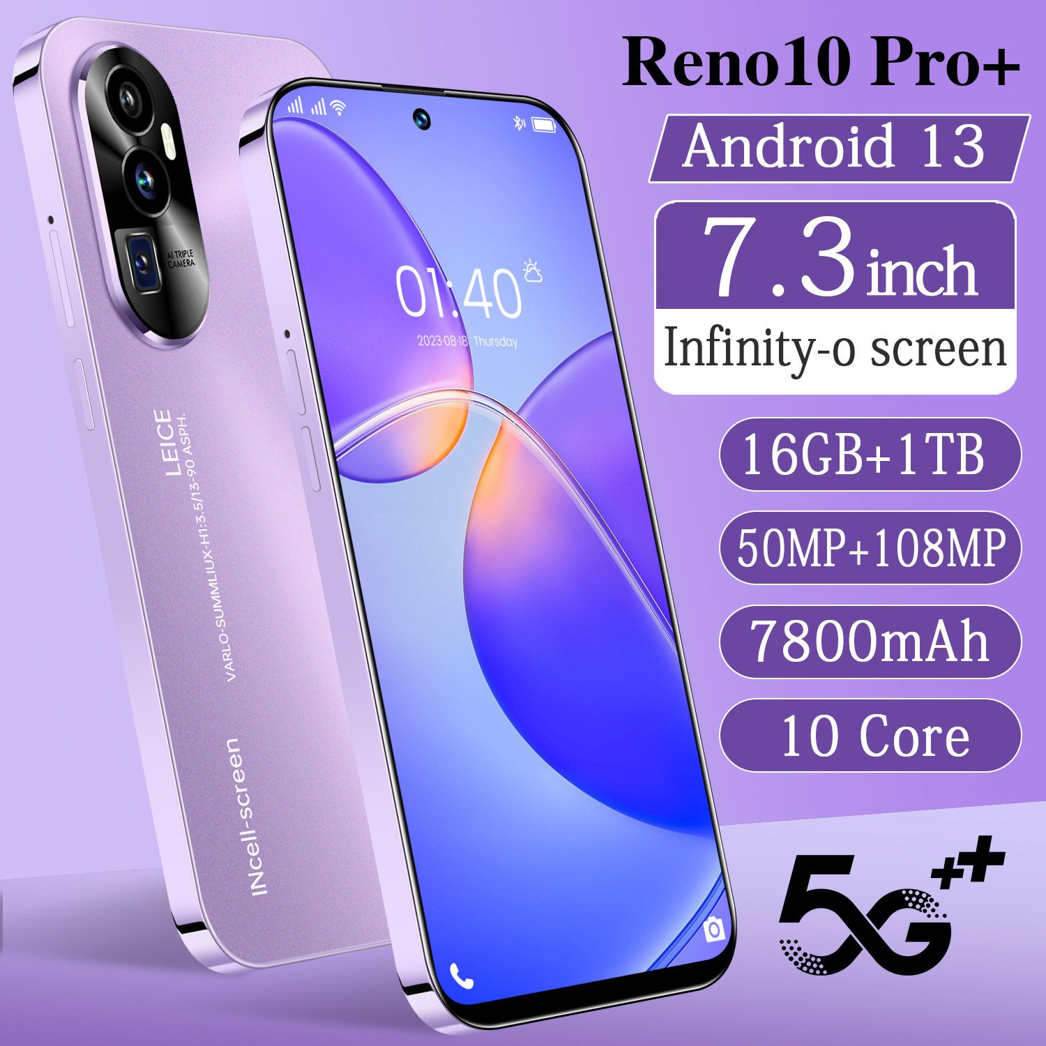 Hot Selling Phone Reno 10 PRO+ original 7.3 Inch 16GB+1TB full Display Mobile Phone Cell Phone Smartphone